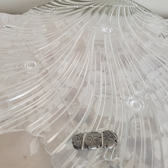 Silver Plated Pewter Sand dollar Spoon Ball Chain Necklace - Picture 3 of 4